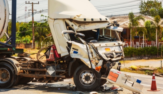 Truck with chemical tank accident on the road. truck accident lawsuit.