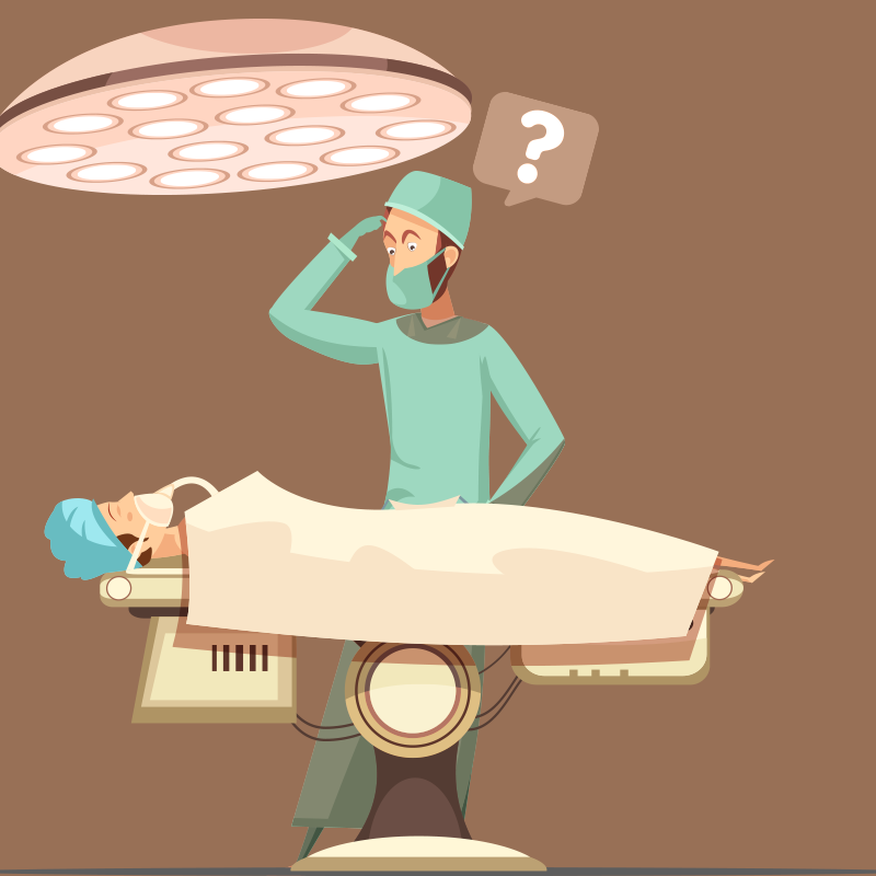 Illustration of a doctor thinking what to do during surgery