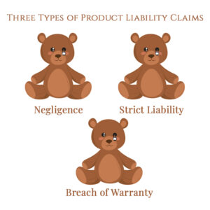 three broken teddy bears illustrating the types of product liability claims.