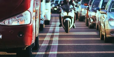 Traffic jam on a busy road. Lane-Splitting and Motorcycle Accidents
