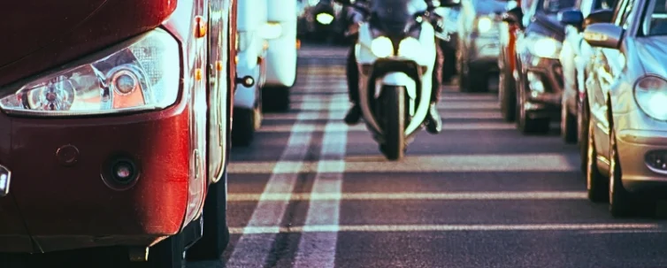 Traffic jam on a busy road. Lane-Splitting and Motorcycle Accidents