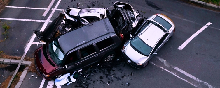 Multiple car accident with two white silvers cars and a red van in Illinois